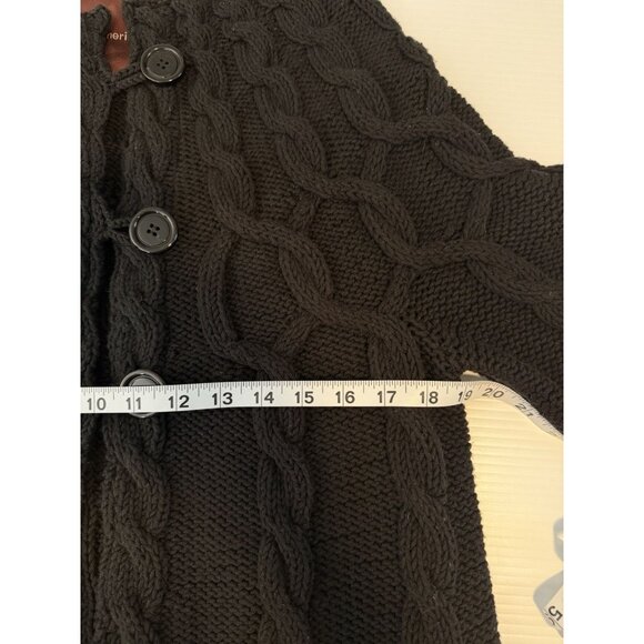 Anthropologie 525 America Short Sleeve‎ Button Down Cable Knit Cardigan Black L - Picture 5 of 8